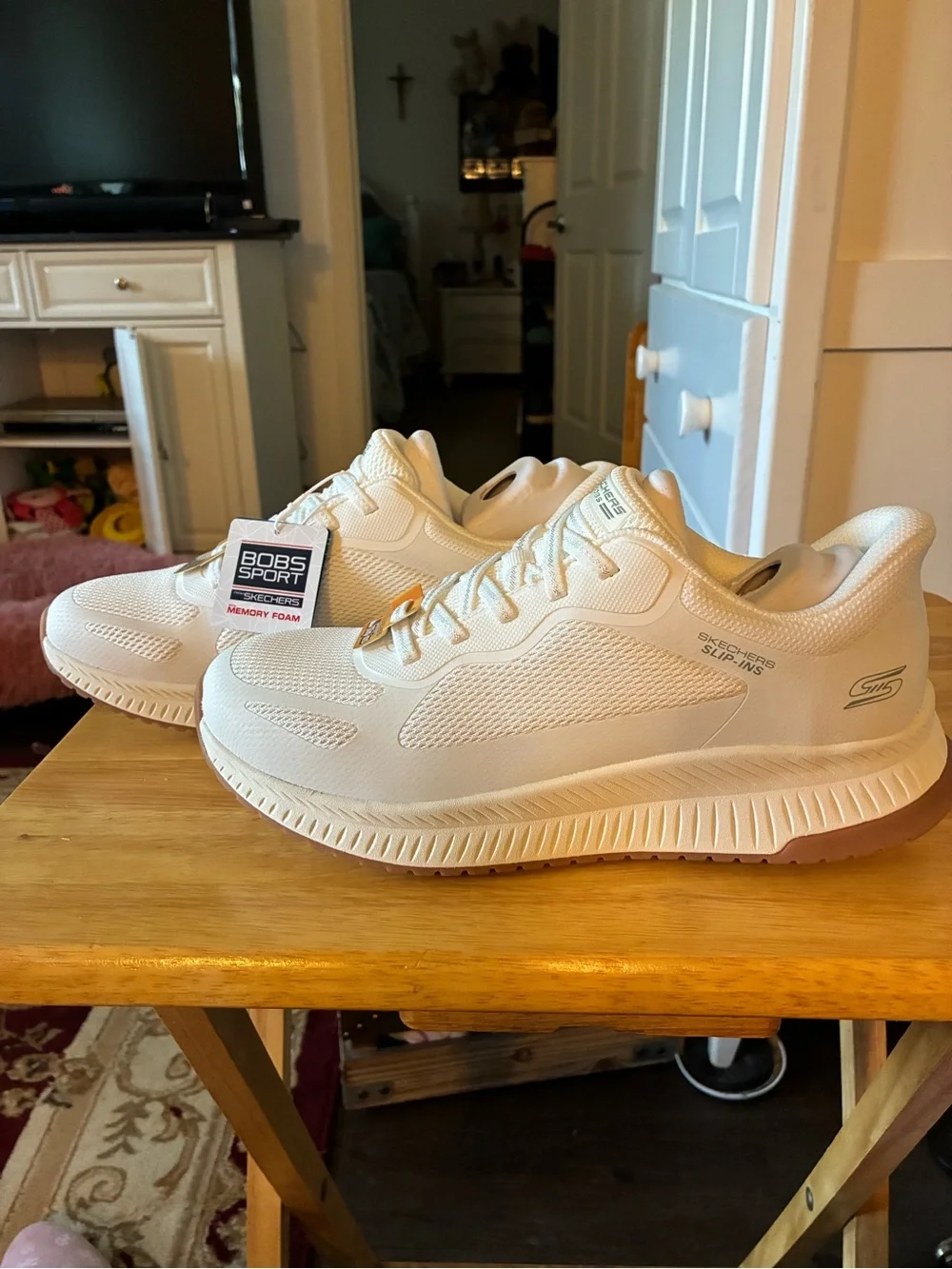 Skechers Women’s White Slip-Ins Sneakers with Brown Soles